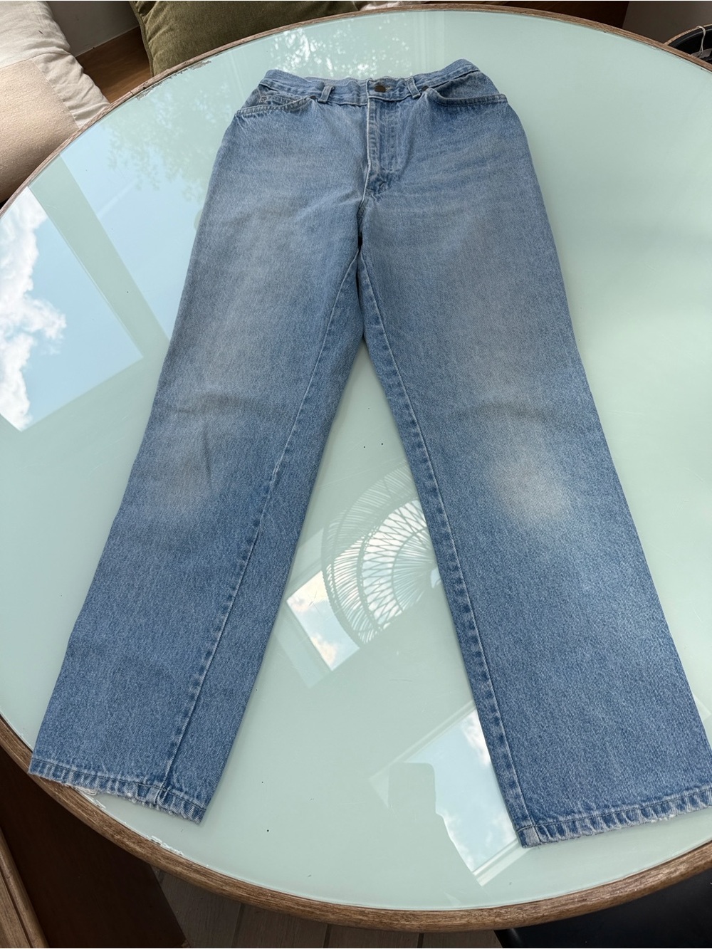 Vintage Chic Straight-Leg Jeans in Light Blue Wash made in USA